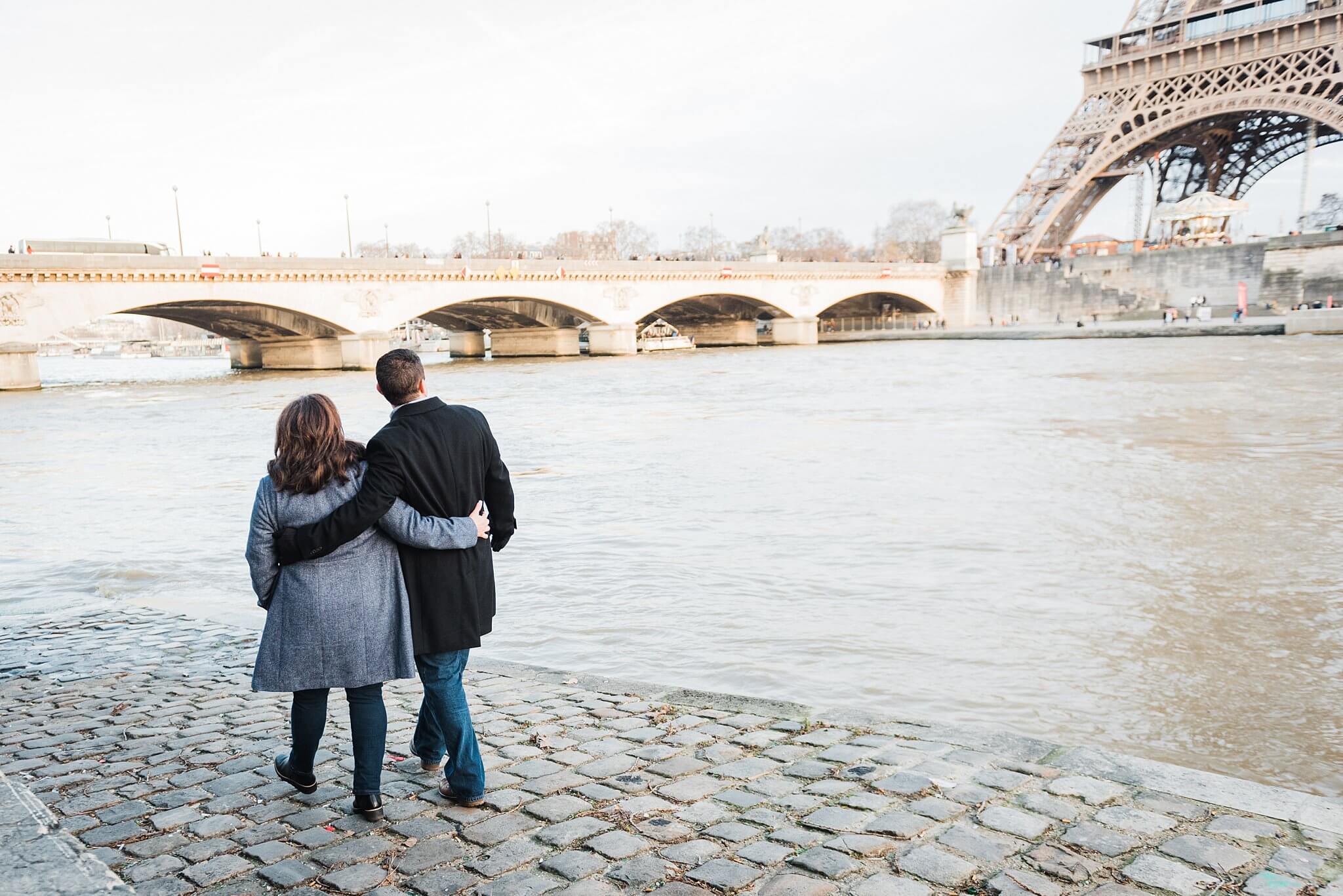 romantic walk on the bank of the Seine River